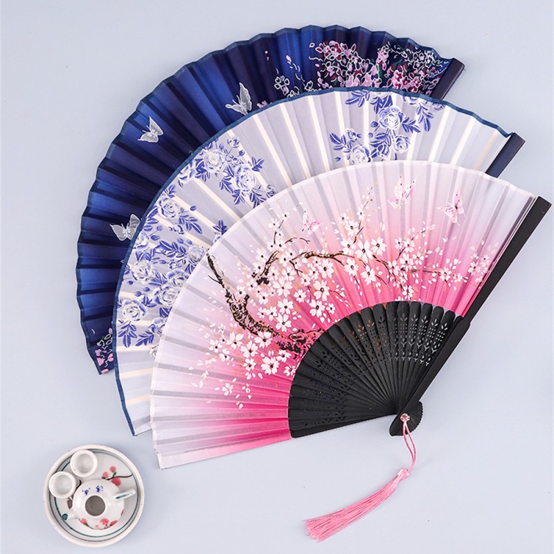 Interior Design Japan - Vintage Zijden Opvouwbare Handventilator Chinese Japanse