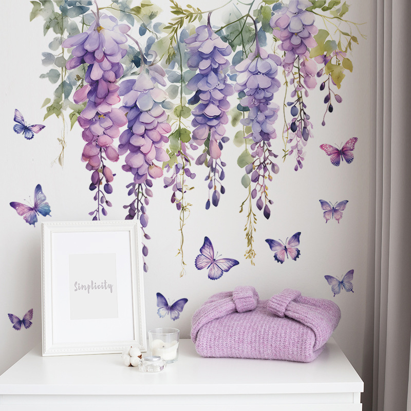 Interior Design Of House - Paarse bloem planten bloemen muurstickers thuis