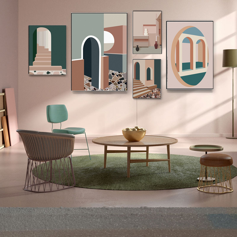 Interior Design And Build - Retro Morandi Building Canvas Art Anime